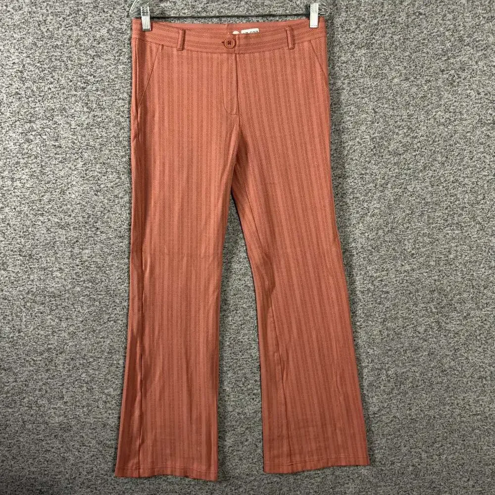 Betabrand Women's Size Large Orange Print Pull On Bootcut Stretch Pants